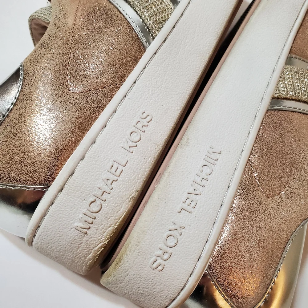 Michael Kors Keaton Stripe Metallic Mixed Leather Sneakers